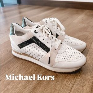 Michael Kors Billie Trainer Leather Perforated White & Black Detail Sneakers